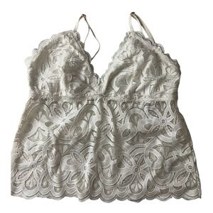 Aerie Lace Bralette Camisole Women Medium White Floral Scalloped Straps